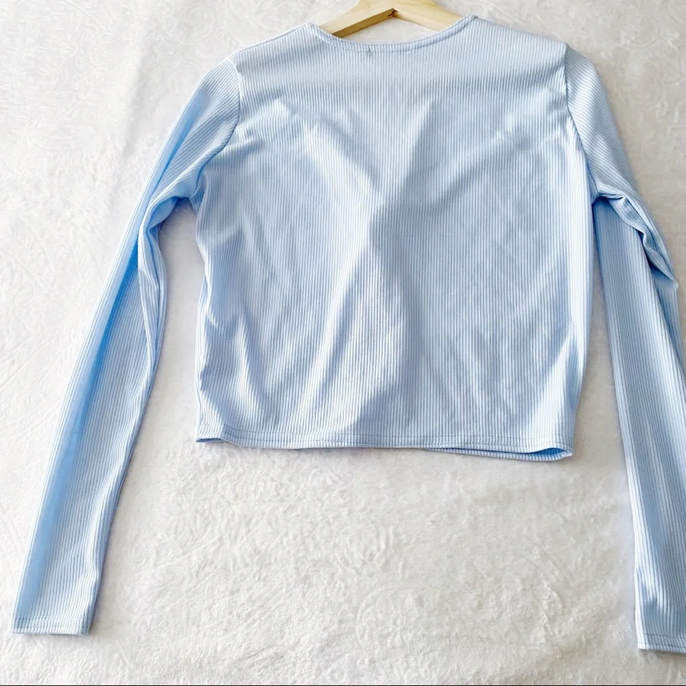 PLT Baby Blue Ribbed Cardigan Top